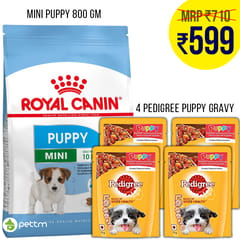 Combo: Royal Canin - Mini Puppy (0.8 kg) + Pedigree Puppy Gravy (4 packets)