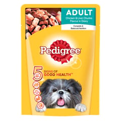 Pedigree Adult Chicken and liver Chunks in Gravy Wet Dog Food - 80 g
