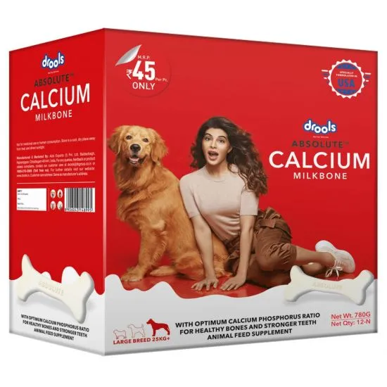 Drools Absolute Calcium Milk Bone, Dog Supplement For Large Breed Dogs, 12 Pieces