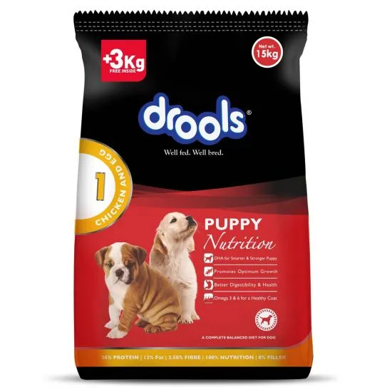 Drools Chicken and Egg Puppy Dog Food, 15kg (3kg Extra Free Inside Stock)