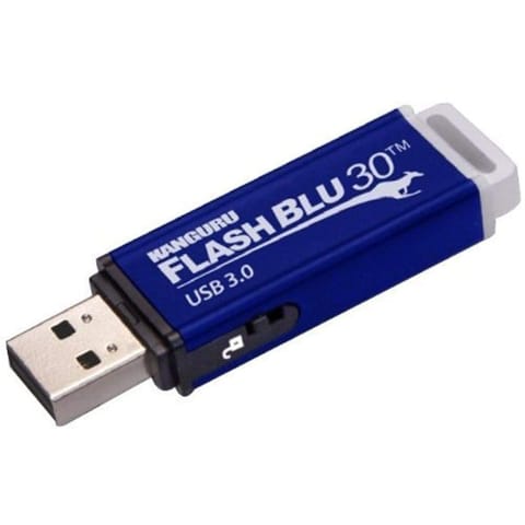 Kanguru 8 GB FlashBlu30-USB 3.0 Flash Drive with Write Protect Switch