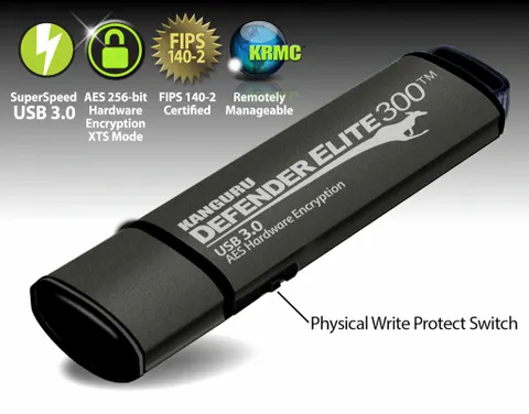 Kanguru 32GB Defender Elite 300 - Encrypted 3.0 Secure Flash Drive