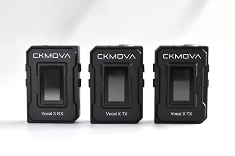 CKMOVA | Vocal X V2 Ultra Compact Dual-Channel Wireless Microphone | 2TX Transmitters and 1RX Receiver | OLED Display - Mono/Stereo | 2.4GHz Output - 100m Range | 10hrs Battery, Type-C | 3.5mm | Black