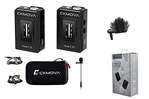 CKMOVA | Vocal X V1 2.4G Dual Channel Wireless Microphone System | 1Transmitter-1Receiver | OLED Display-100m Distance - 5ms Low Latency | 600mAh/10Hrs | for Camera,Mobile,PC,Mixers | Black