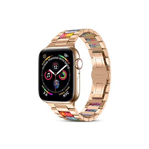 WIWU | Resin Steel Band with Colourful Leather Watchband for iWatch, 38-40mm | Durable - Comfortable | Easy Application - Stylish - Distinctive Appearance - Simple Fashion | Rose Gold