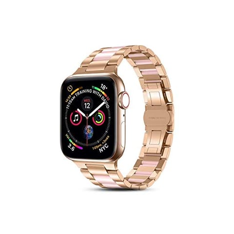 WIWU | Resin Steel Band with Pink Leather Watchband for iWatch, 38-40mm | Durable - Comfortable | Easy Application - Stylish - Distinctive Appearance - Simple Fashion | Rose Gold
