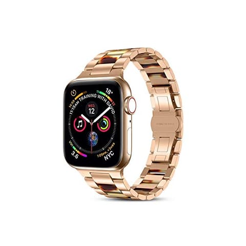WIWU | Resin Steel Band with Tortoise Shell Leather Watchband for iWatch 38-40mm | Durable - Comfortable | Easy Application - Stylish - Distinctive Appearance - Simple Fashion | Rose Gold