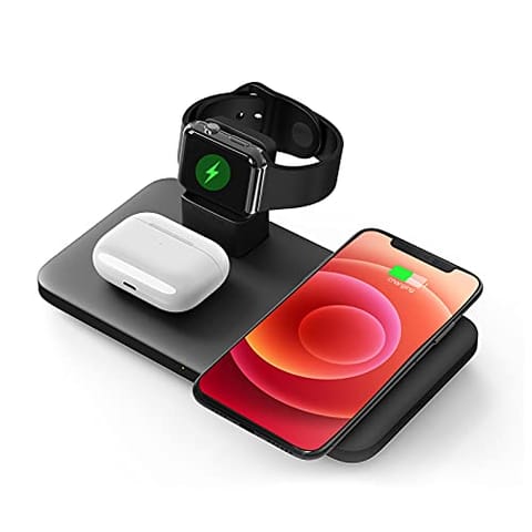 Seneo | 3 IN 1 Wireless Fast Charging Station | Detachable Magnetic Stand - 1. 7.5W Fast Charging | USB-C - QC 3.0 Adapter | for iPhone, iWatch, AirPods, Samsung Galaxy S and Note Series | Black