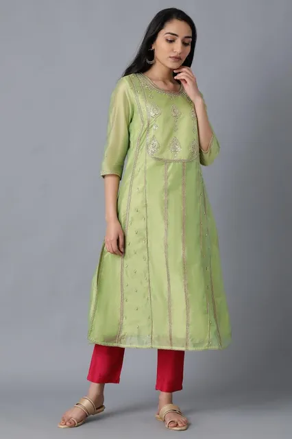 Light Green Round Neck Embellished Kurta Light Green Round Neck Embellished Kurta