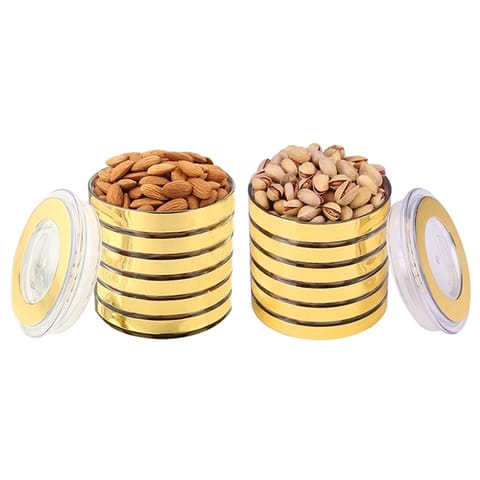 Ghasitaram's Diwali Special Almonds & Pistachio Golden Round Combo Jar with Free Silver Plated Coin