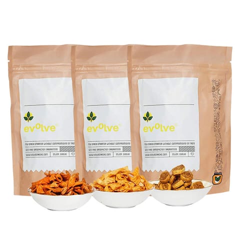 Evolve Snacks Raagi Chips,Oats Chips Peri Peri & Baked Bhakarwadi Combo Pack