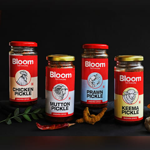 Bloom Foods Boneless Andhra Chicken + Mutton + Keema + Prawns Pickle Combo Pack
