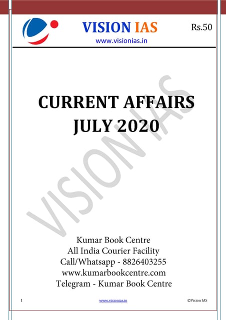 Vision IAS Monthly Current Affairs - July 2020 - [PRINTED]