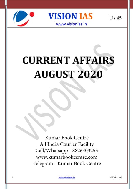 Vision IAS Monthly Current Affairs - August 2020 - [PRINTED]