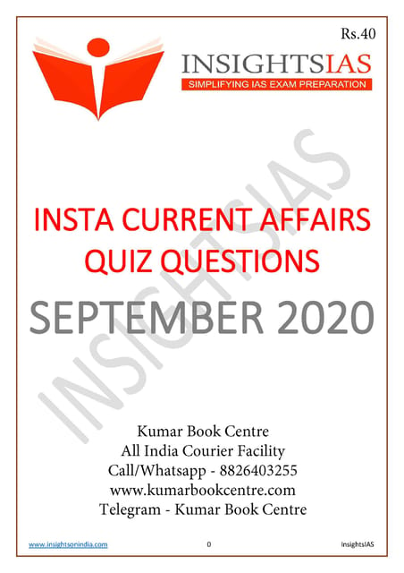 Insights on India Current Affairs Daily Quiz - September 2020 - [PRINTED]