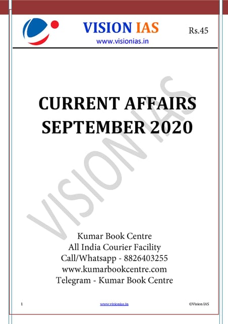 Vision IAS Monthly Current Affairs - September 2020 - [PRINTED]