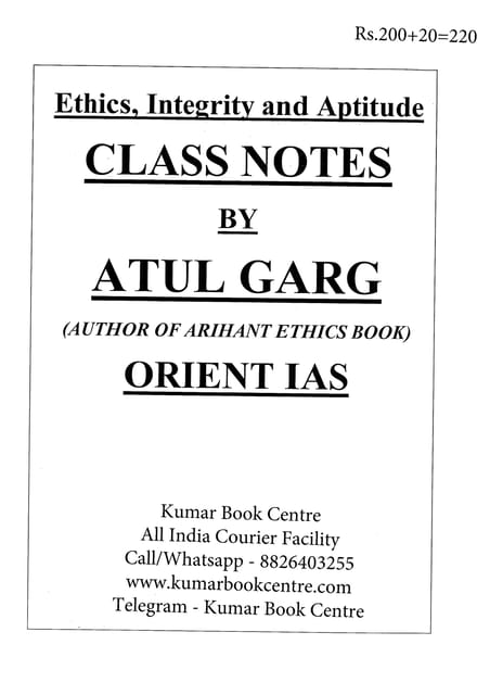 Ethics, Integrity and Aptitude GS Paper 4 Class/Handwritten Notes - Atul Garg - Orient IAS - [B/W PRINTOUT]