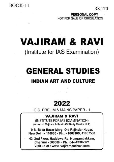 Vajiram & Ravi General Studies GS Printed Notes Yellow Book 2022 - Indian Art & Culture - [B/W PRINTOUT]