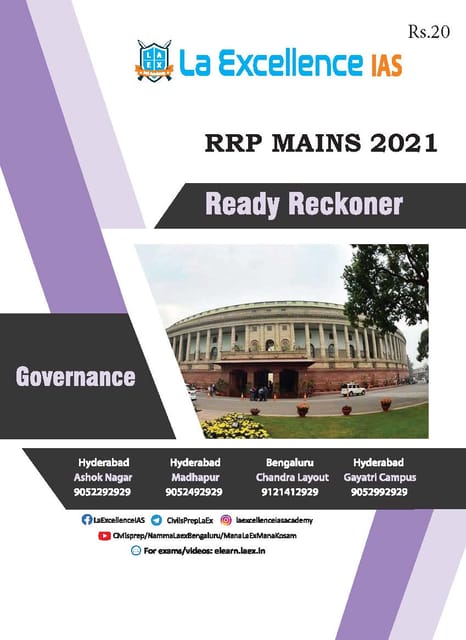 La Excellence Ready Reckoner RRP Mains 2021 - Governance - [B/W PRINTOUT]