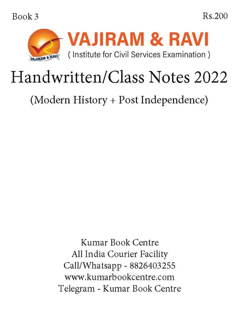 Modern History & Post Independence - General Studies GS Handwritten/Class Notes 2022 - Vajiram & Ravi - [B/W PRINTOUT]