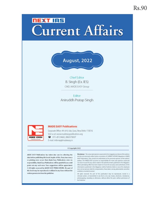 August 2022 - Next IAS Monthly Current Affairs - [B/W PRINTOUT]