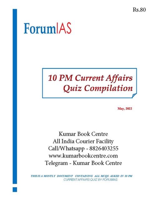 April 2022 - Forum IAS 10pm Current Affairs Quiz Compilation - [B/W PRINTOUT]