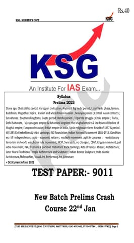 (Set) Khan Study Group KSG PT Test Series 2023 - Test 11 to 13 - [B/W PRINTOUT]