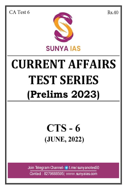 (Set) Sunya IAS Current Affairs Test Series 2023 - CA Test 6 to 10 - [B/W PRINTOUT]