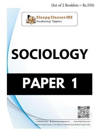 (Set of 2 Booklets) Sociology Optional Printed Notes - Sleepy Classes IAS - [B/W PRINTOUT]
