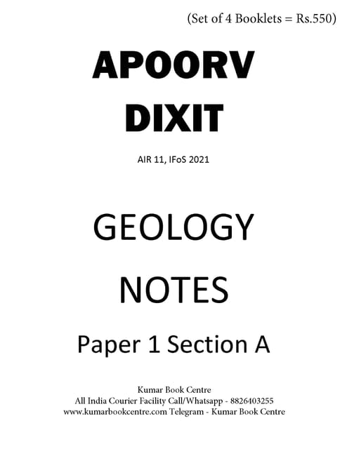 (Set of 4 Booklets) Geology Optional Printed Notes - Apoorv Dixit (AIR 11, IFoS 2021) - [B/W PRINTOUT]