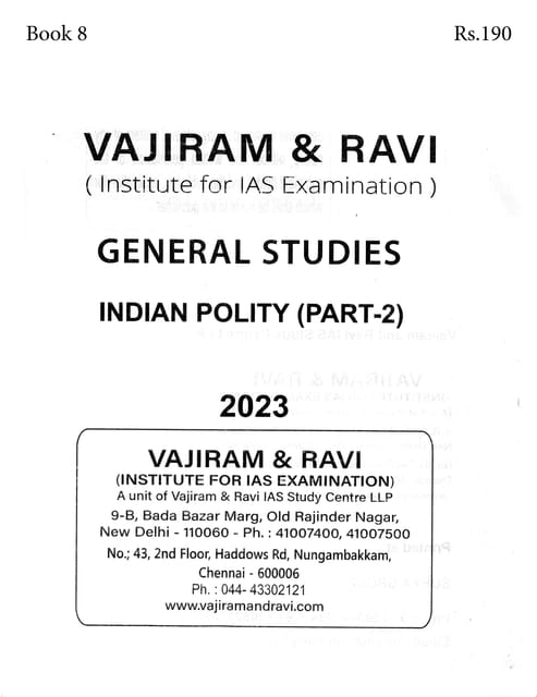 Indian Polity (Part 2) - General Studies GS Printed Notes Yellow Book 2023 - Vajiram & Ravi - [B/W PRINTOUT]