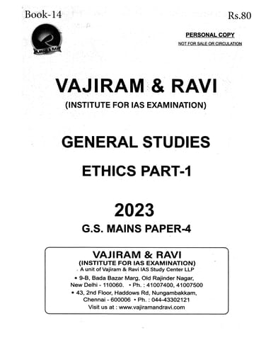 Ethics (Part 1) - General Studies GS Printed Notes Yellow Book 2023 - Vajiram & Ravi - [B/W PRINTOUT]