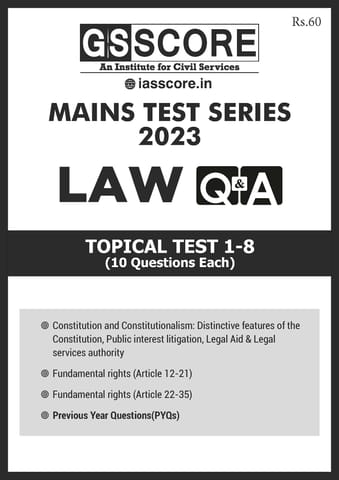 (Set) GS Score Mains Test Series 2023 - Law Optional Topical Test 1 to 8 - [B/W PRINTOUT]