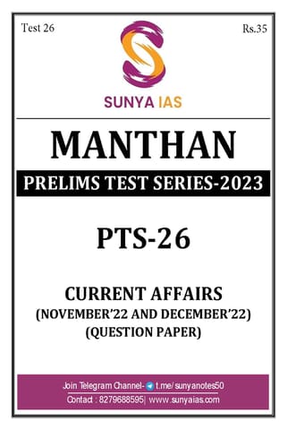(Set) Sunya IAS PT Test Series 2023 - Test 26 to 29 - [B/W PRINTOUT]