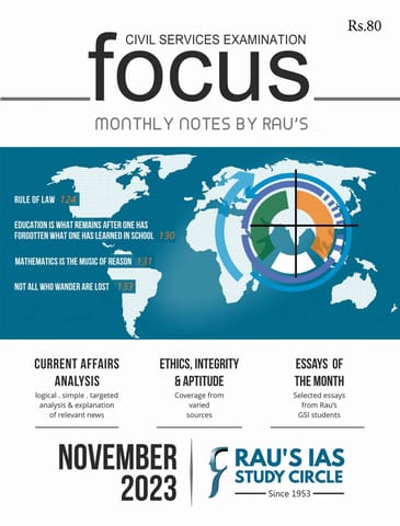 November 2023 - Rau's IAS Focus Monthly Current Affairs - [B/W PRINTOUT]