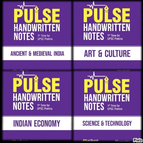 Arihant Pulse combo of SCIENCE & TECHNOLOGY, ART & CULTUR , INDIAN ECONOMY , ANCIENT & MEDIEVAL INDIA  Coloured Handwritten Notes | 1st Time For UPSC Prelims with Concepts, facts, Analysis, Maps, Images, Flow Charts and Time Saving Notes