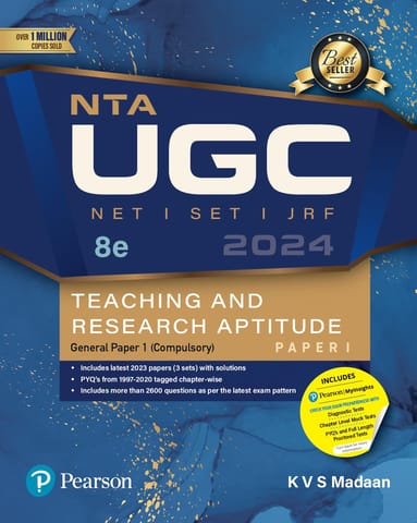 Pearson - NTA UGC NET /SET/JRF Paper 1, Teaching and Research Aptitude – 2024, Includes latest 2023 paper (3 Sets with Solutions) & chapter wise PYQ’s: 1997-2020, Includes 2600+ Questions, 8th Edition Paperback – 16 March 2024 by KVS Madaan (Author)