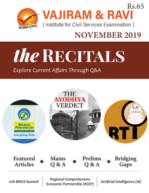 Vajiram & Ravi Monthly Current Affairs - The Recitals - November 2019 - [PRINTED]