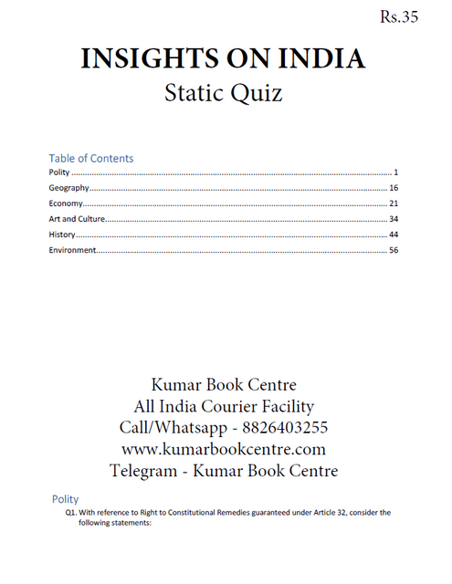 Insights on India Static Quiz - February 2019 - [PRINTED]