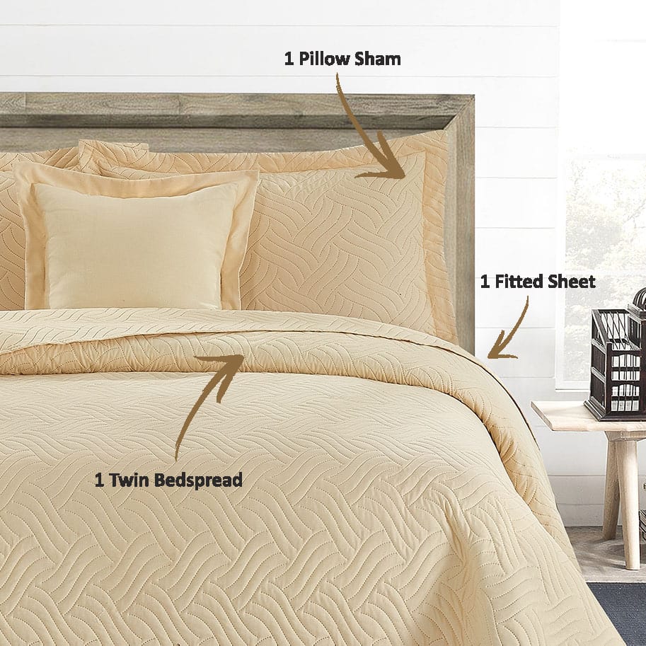 Ultrasonic Embroidered Compressed Comforter Set 3-Piece Twin Beige