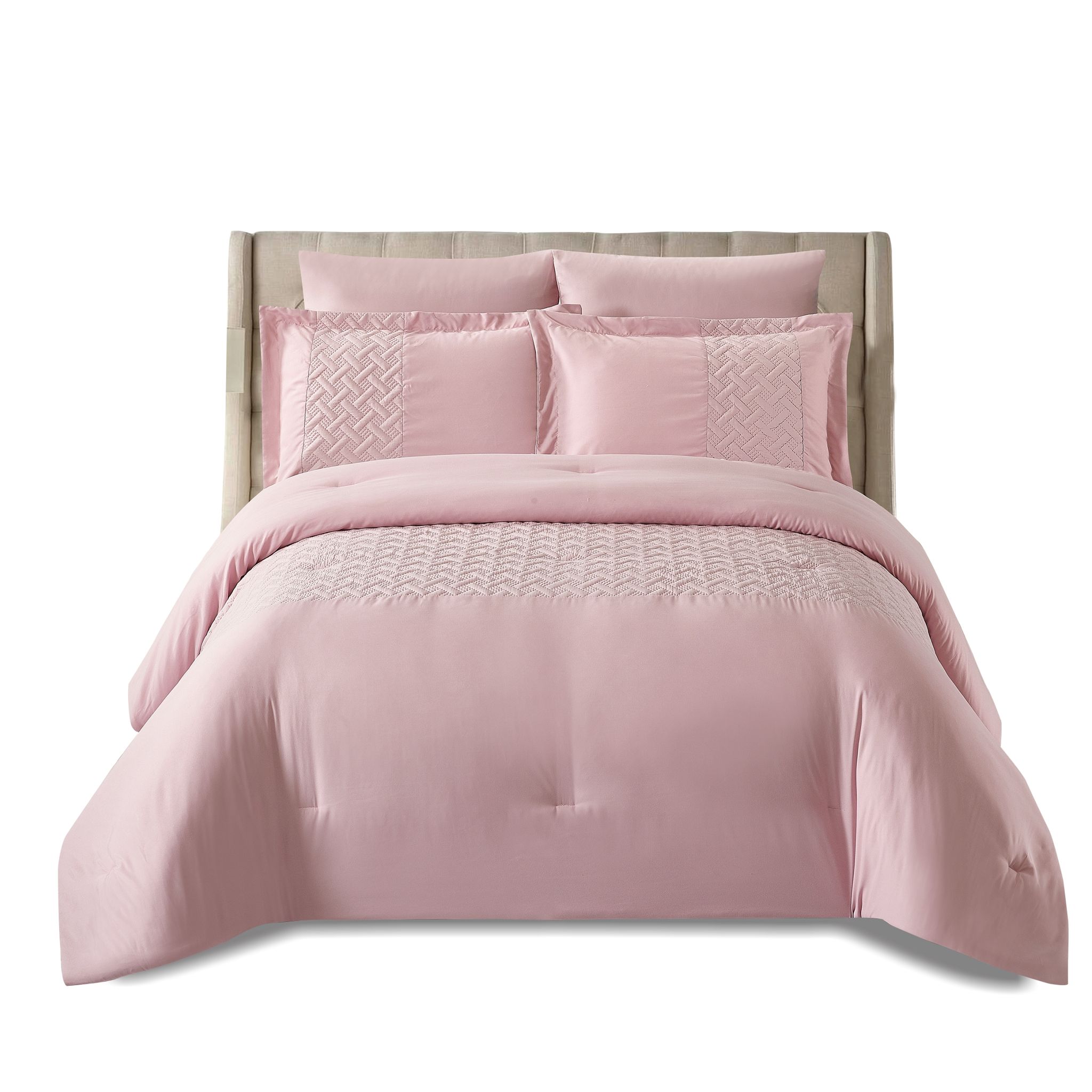 Ultrasonic Patch Worked Comforter Set 4-Piece Queen Cavern Pink