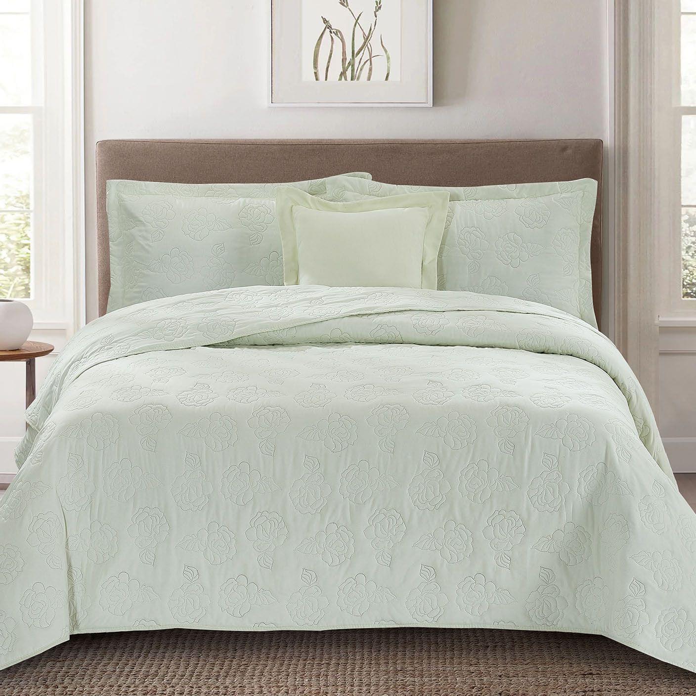 Ultrasonic Embroidered Compressed Comforter Set 6-Piece King Green