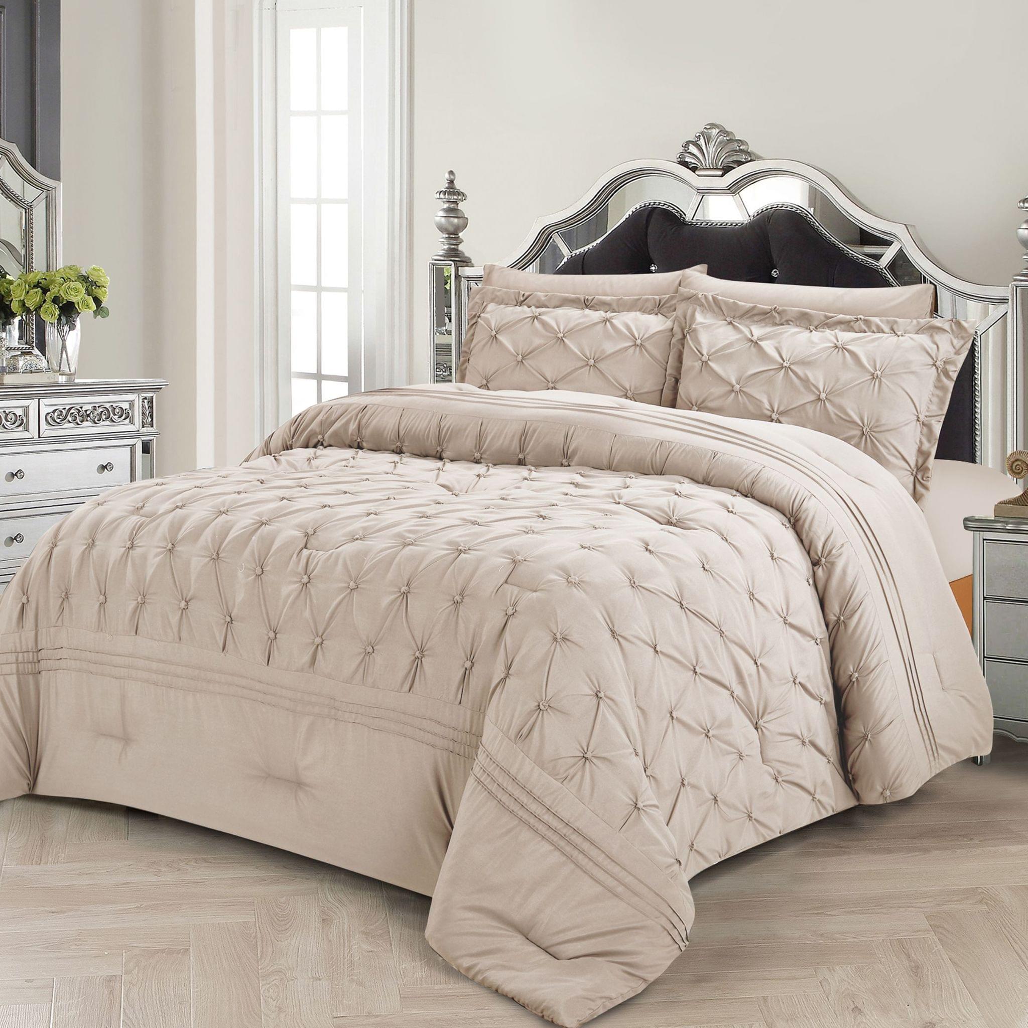 Bubble Embroidered Comforter Set 4-Piece Twin Beige