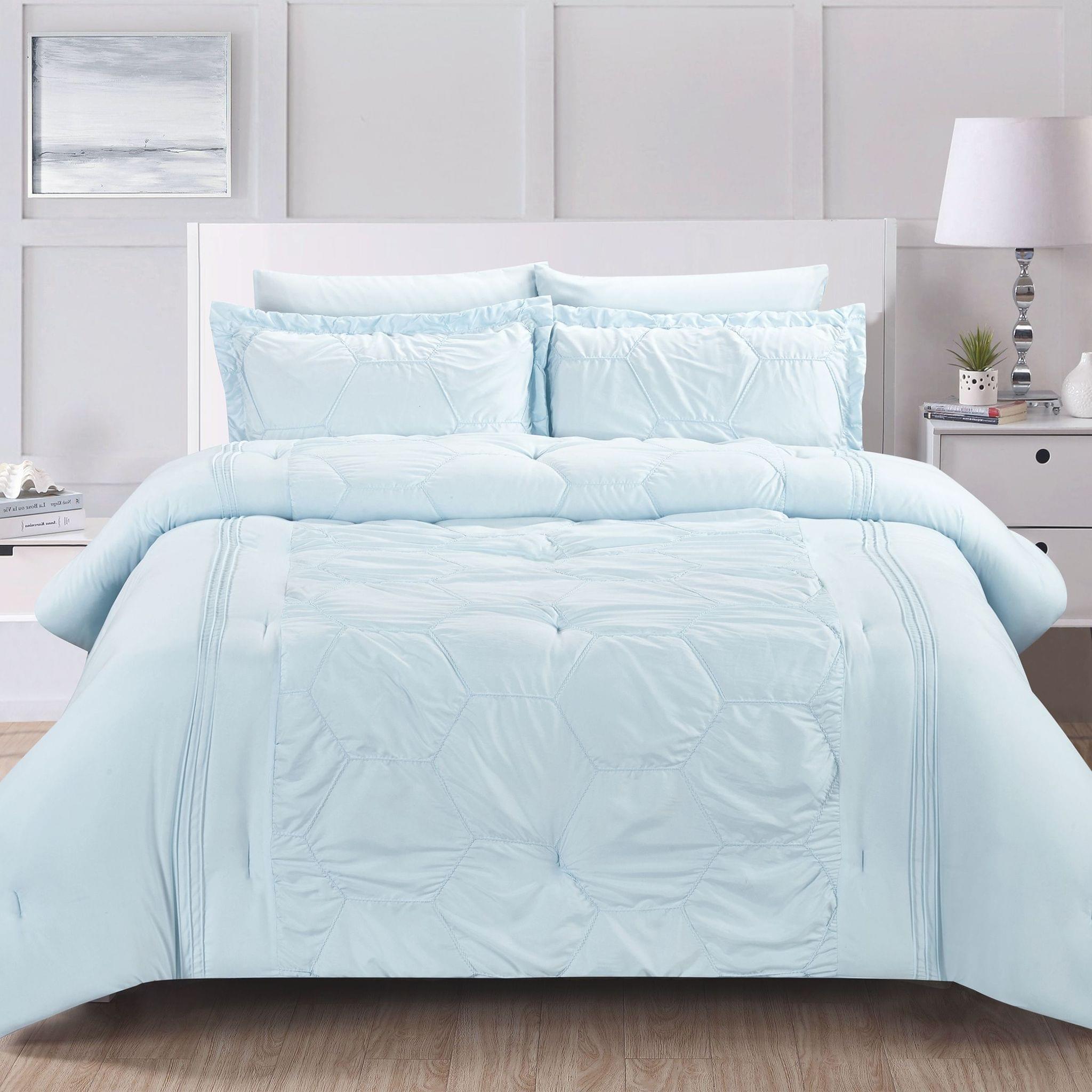 Crinkle Embroidered Comforter Set 4-Piece Twin Spa Mint