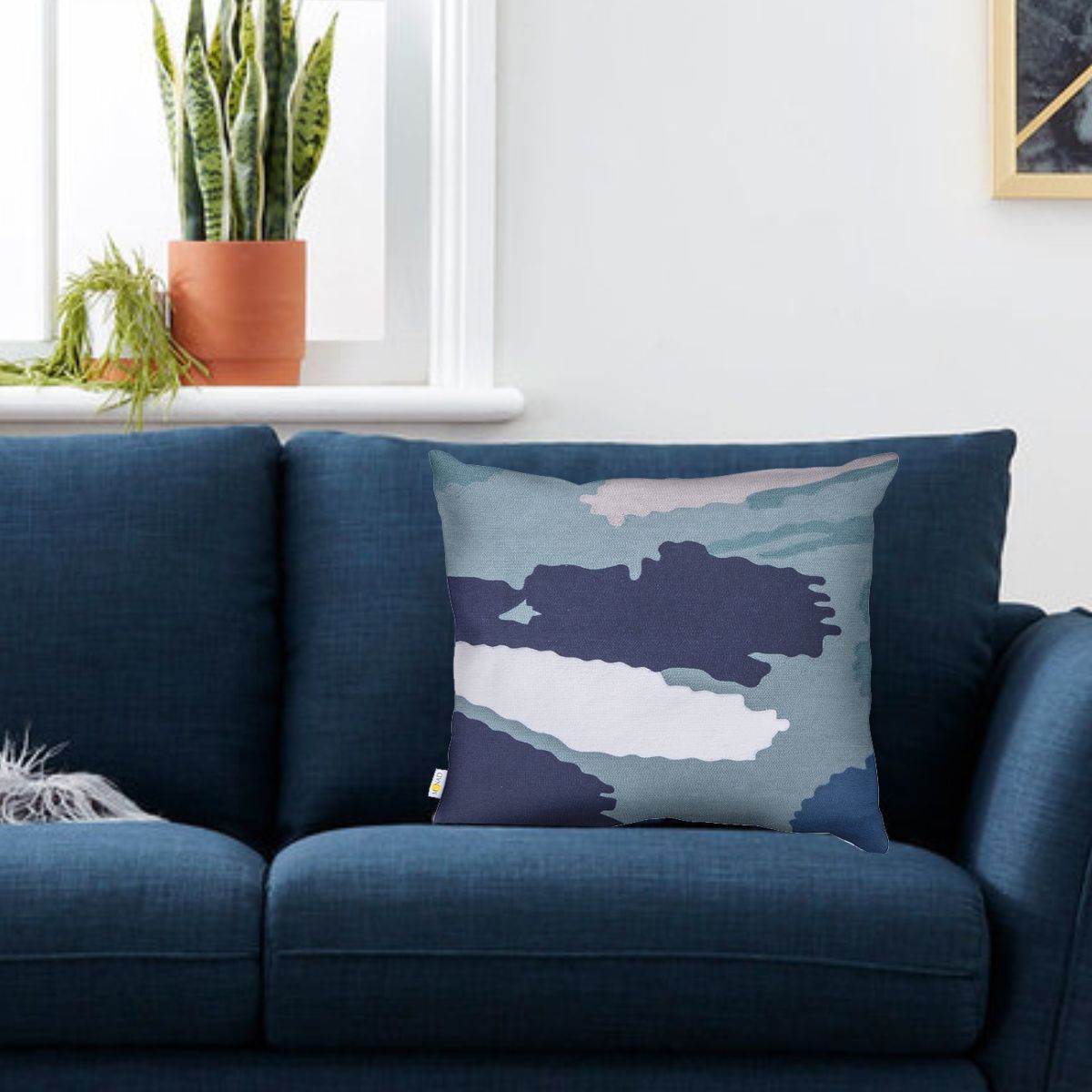 Blue Splash Stroke Cushion Cover