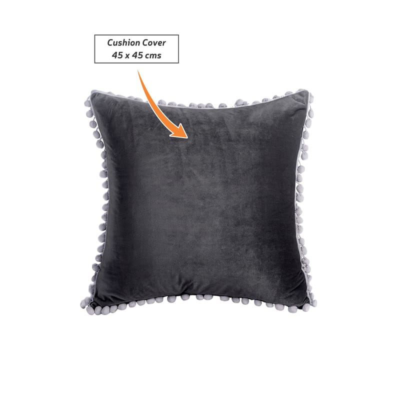 Black Velvet Pompom Lace Cushion Cover