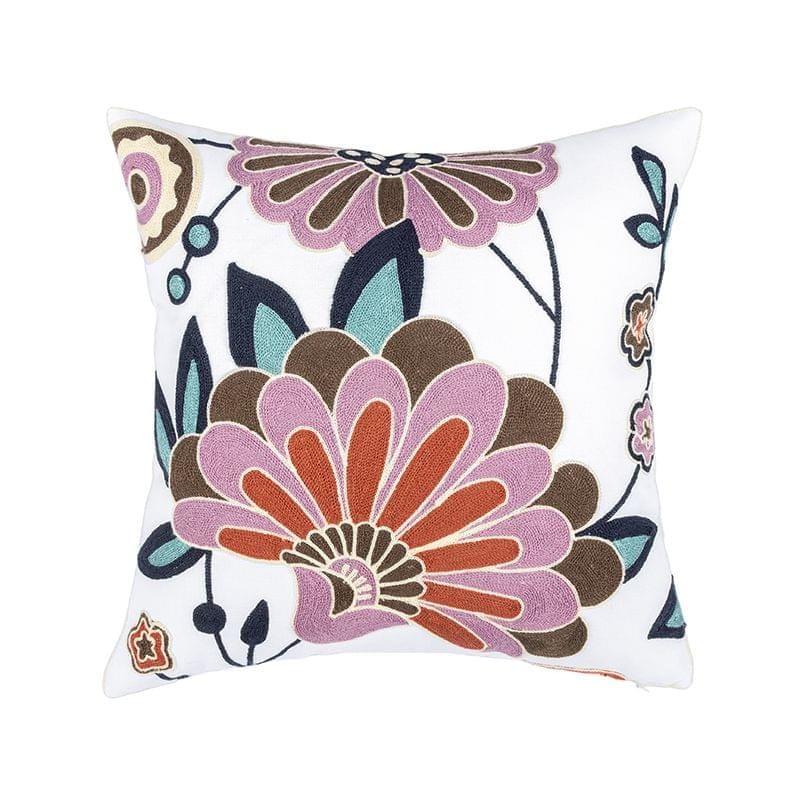 Bohemian Floral Embroidered Cushion Cover