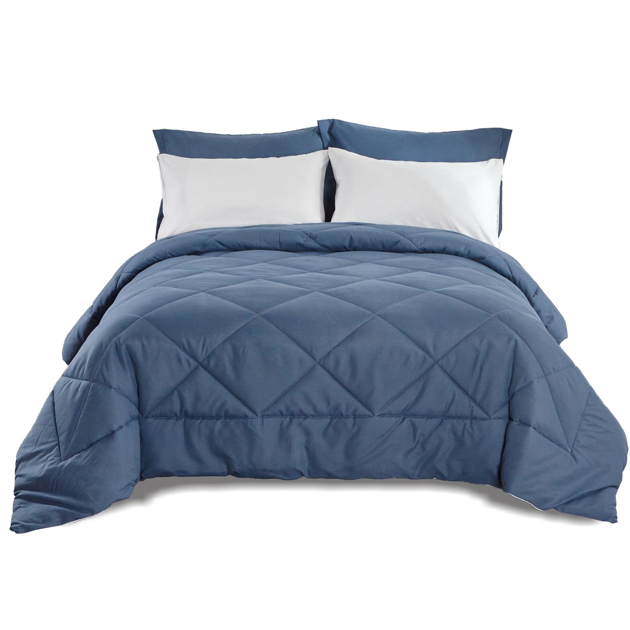 Diamond Quilted Reversible Comforter Set 4-Piece Twin  Jet Blue/Light Grey