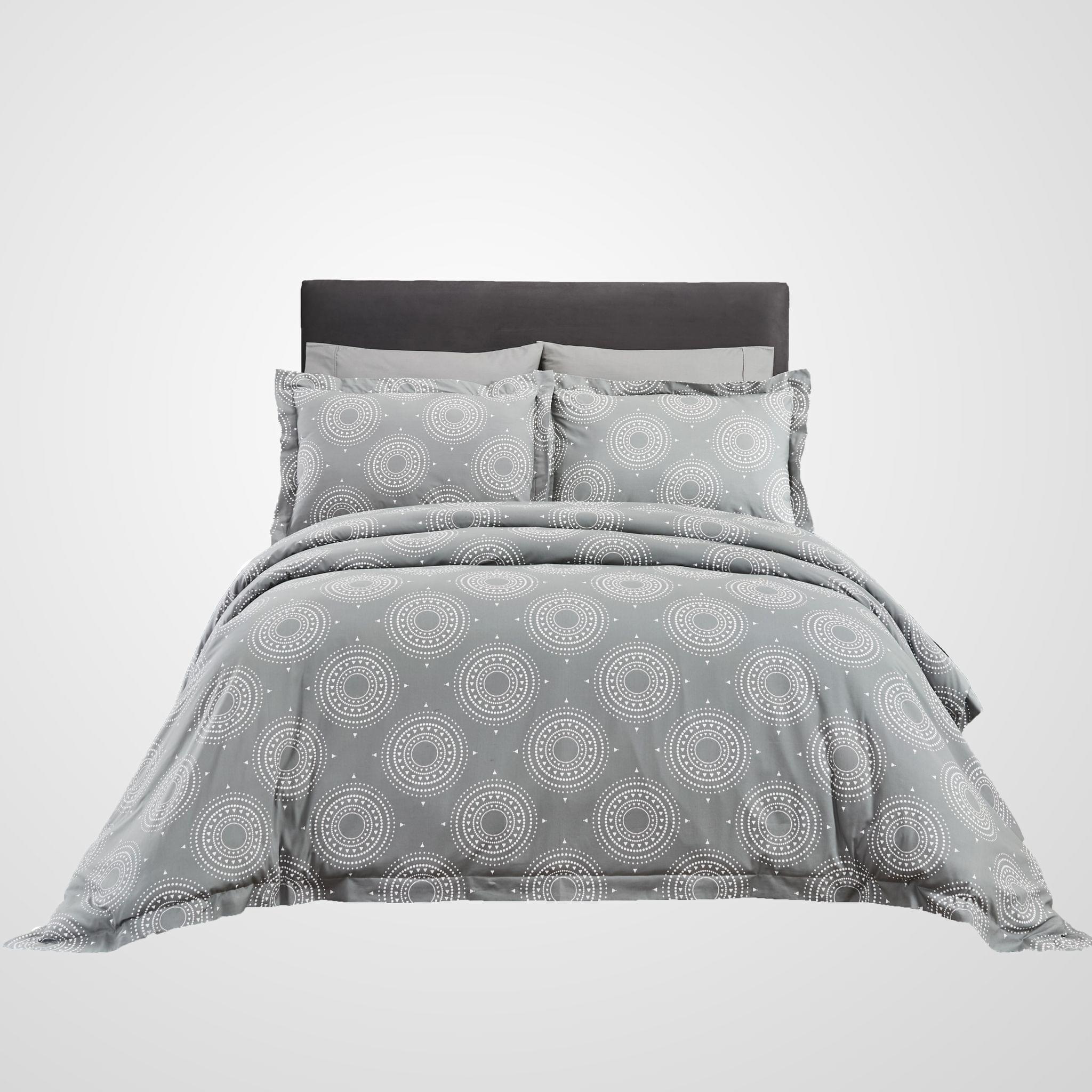 Seamless Mandala Print Cotton Comforter Set 5-Piece Twin Light Grey