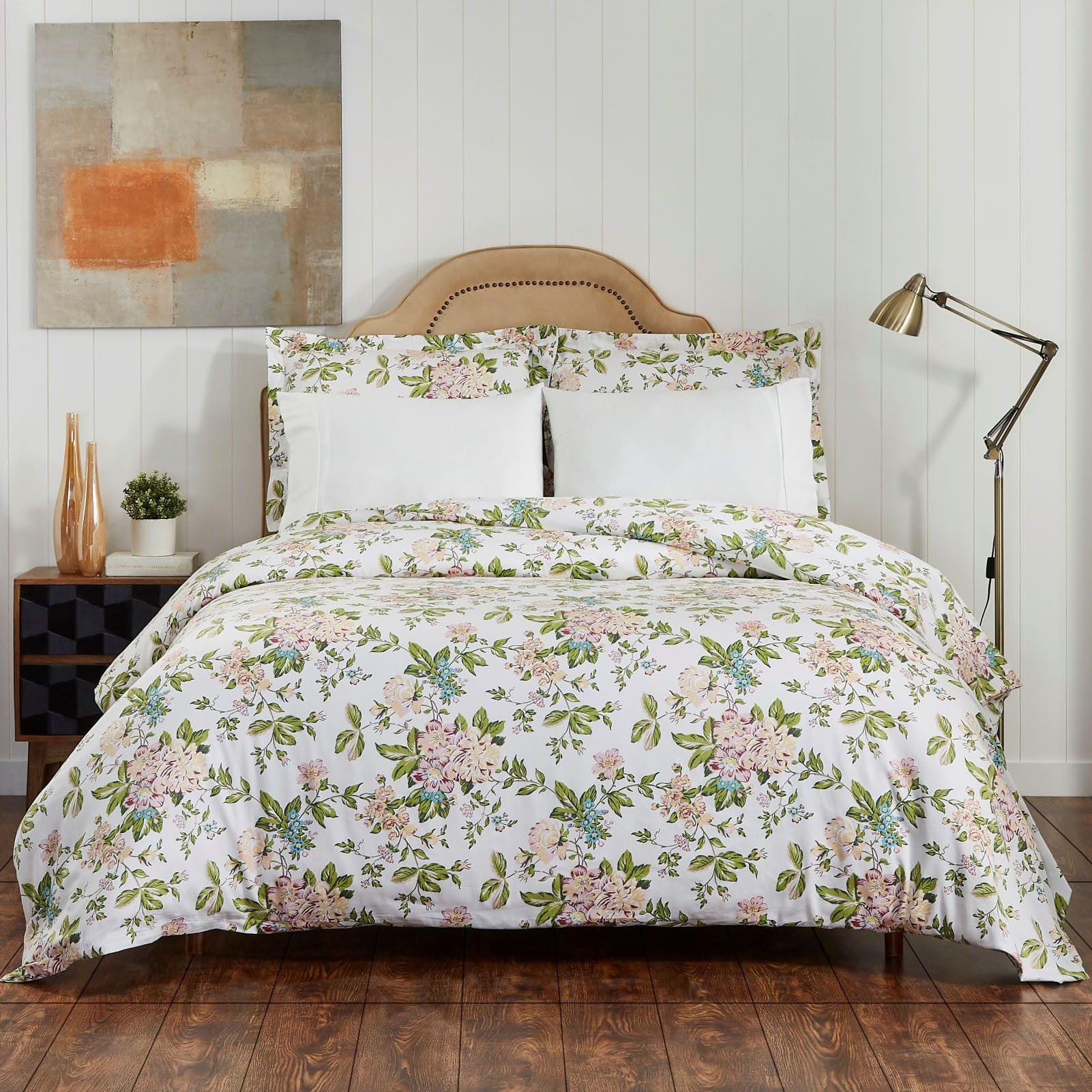 Vibrant Floral Print Cotton Comforter Set 5-Piece Twin White